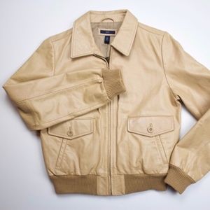 GAP Leather Bomber Jacket in Light Carmel